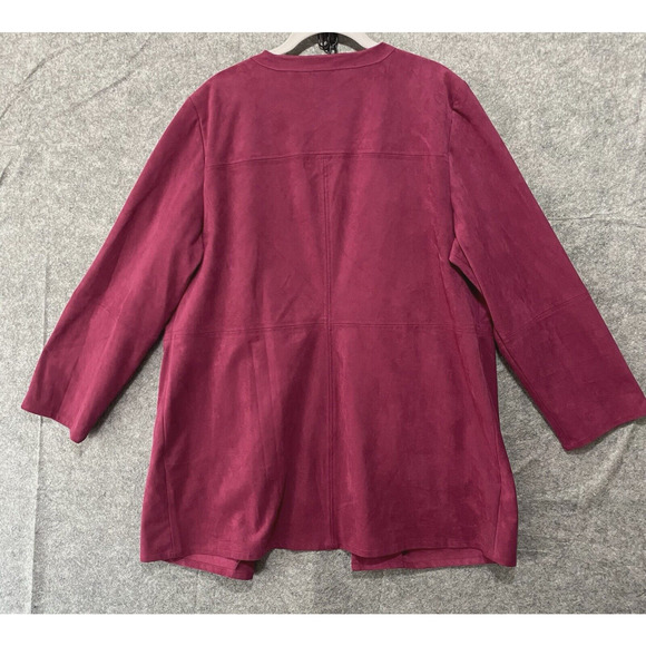 Chicos Faux Suede Open Jacket Womens Sz 3 US 16 / 18 Fuchsia Pockets - Picture 2 of 6
